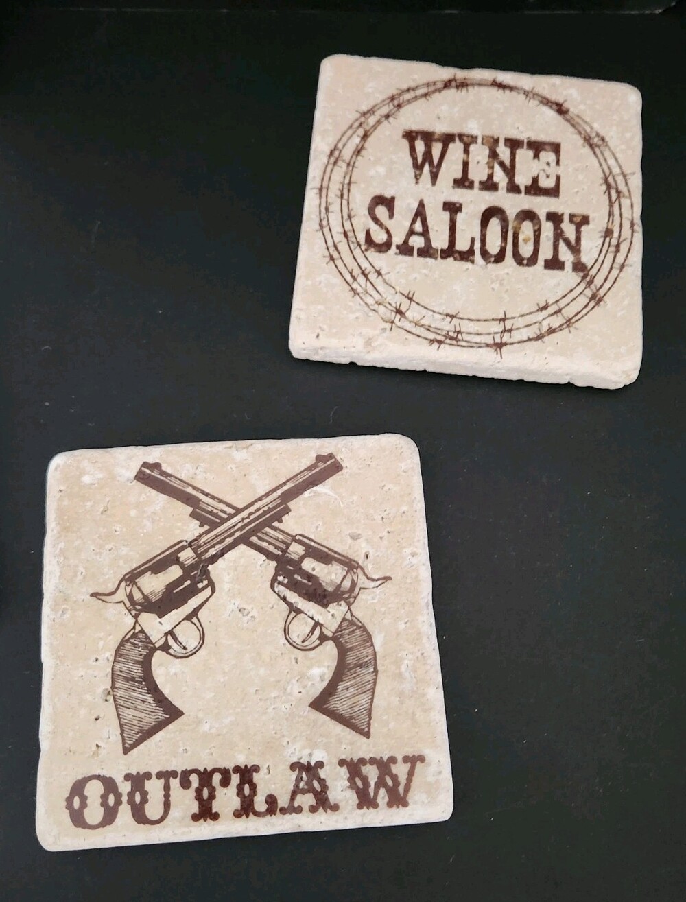 2 Saloon Lone Star ABSORBENT Heavy STONE  Drink Coasters Outlaw Western Cowboy